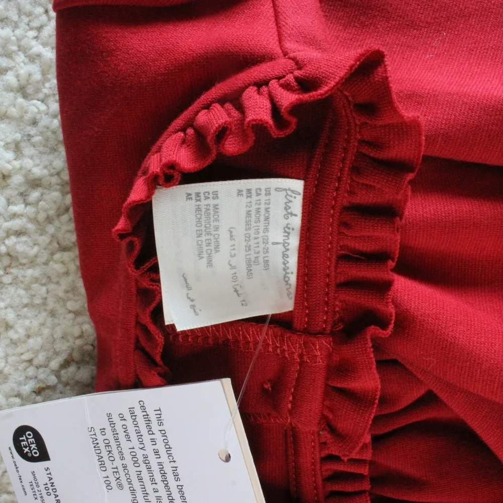 First Impressions Dress Ruffle Neck Bow Accent 24M Red Holiday Christmas Party
